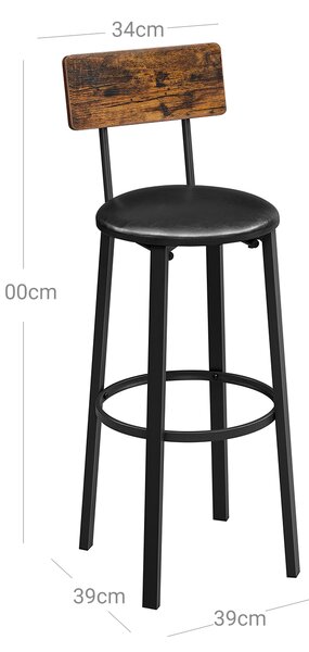 SONGMICS Sada 2 barových židlí VASAGLE SILO černá/hnědá