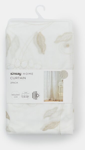 Sinsay - Sada záclon na pásce s vyšívanými lekníny 2 pack - bílá