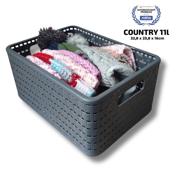 Rotho Plastový košík COUNTRY, rovný, antracit (11l - 33x24x16)