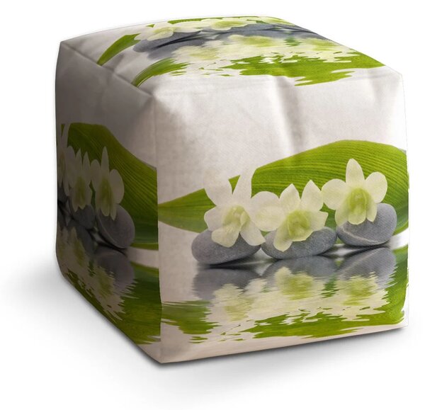 Sablio Taburet Cube Bílá orchidej - 40x40x40 cm