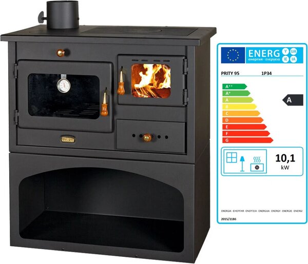 EEK A - Krbová kamna PRITY 1P34 10,1 kW s troubou a plechem Kamna vlevo