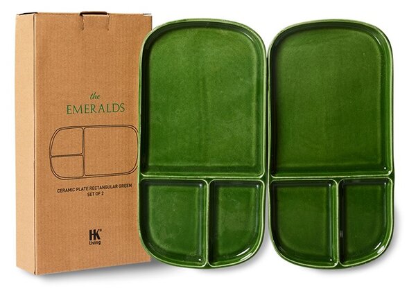 Set 2ks zelený keramický tácek The Emeralds - 27*14*2cm - HKLIVING