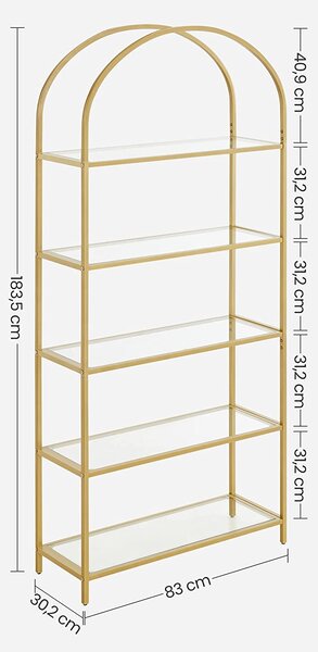 SONGMICS Skleněná knihovna Vasagle Montrie 183,5 cm zlatá