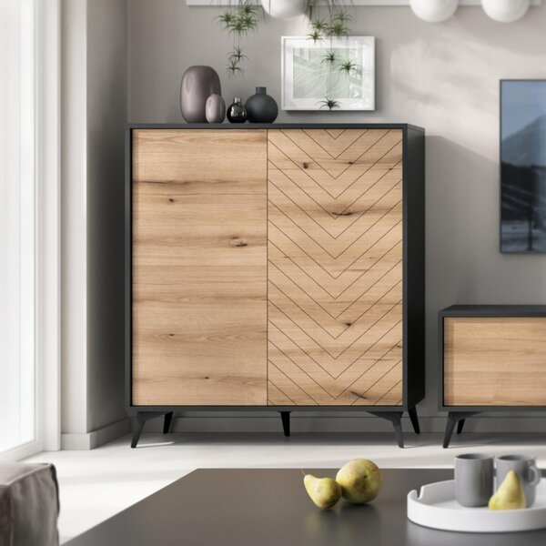 Jasper KD104 - Komoda, dub evoke, černá, šířka 104 cm, výška 77 cm, hloubka 39 cm