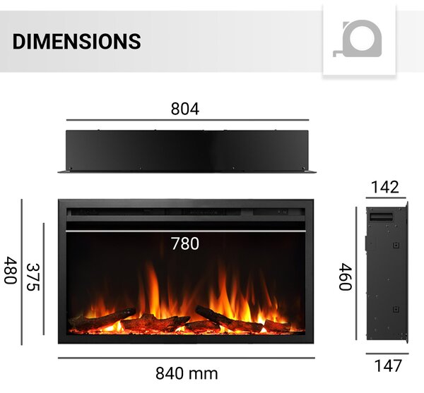 Elektrický krb, vestavný krb BALDERIA Atalanta 33 – topný výkon až 1500 W, černý