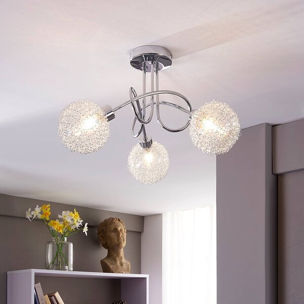 Lindby Stropní svítidlo Ticino, Ø 40 cm, chrom, sklo, kov, stmívatelný, Chrom / stříbro, Chodba, kov, Moderní