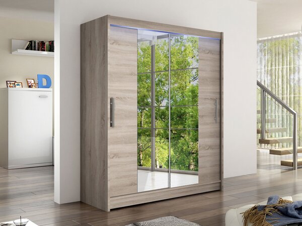 Skříň s posuvnými dveřmi Presto II, Barva: kašmír, Osvětlení: osvětlení LED RGB - barevné 5903211405013