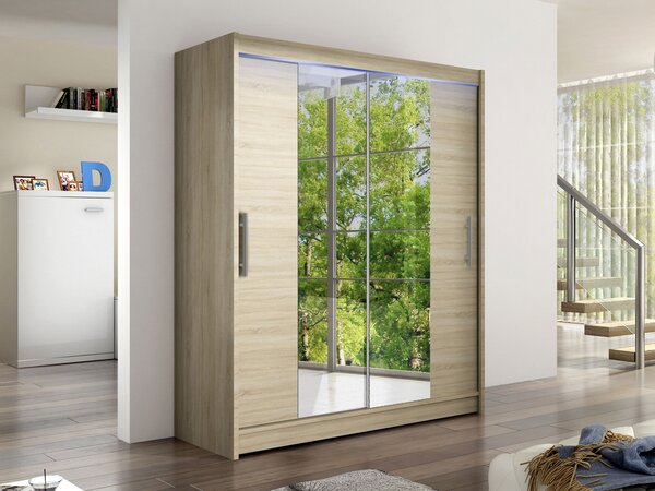 Skříň s posuvnými dveřmi Presto II, Barva: kašmír, Osvětlení: osvětlení LED RGB - barevné 5903211405013