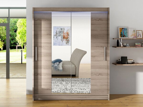 Skříň s posuvnými dveřmi Presto II, Barva: kašmír, Osvětlení: osvětlení LED RGB - barevné 5903211405013