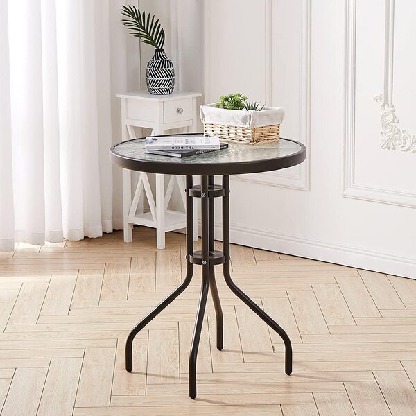 Kulatý zahradní stůl se skleněnou deskou ISLAND 60 cm, černý
