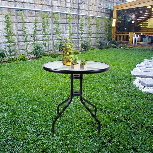 Kulatý zahradní stůl se skleněnou deskou ISLAND 60 cm, černý
