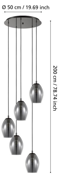 Eglo 39567 - Lustr na lanku ESTANYS 5xE27/60W/230V kouřová