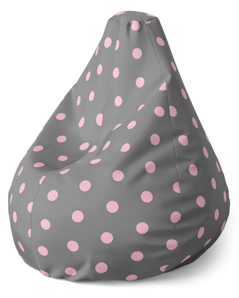 Sablio Sedací vak Pear Růžové puntíky na šedé - 70 x 95 x 15 cm