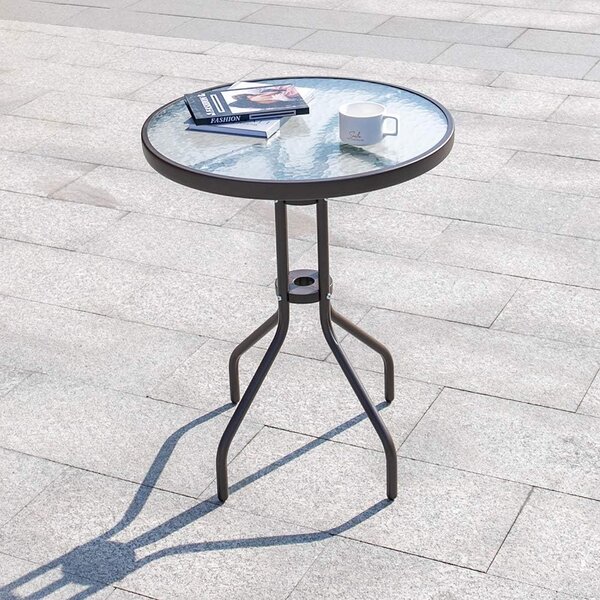 Kulatý zahradní stůl se skleněnou deskou ISLAND 60 cm, černý