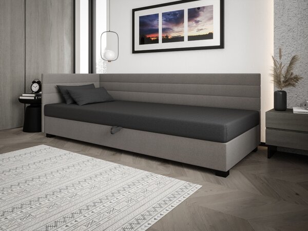 Čalouněná postel 90x195 KASANDRA PLUS 1 s úložným prostorem - šedá / světle šedá