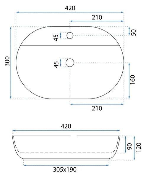 Umyvadlo na desku Rea Aura 42 cm bílé