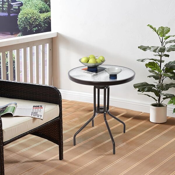 Kulatý zahradní stůl se skleněnou deskou ISLAND 60 cm, černý
