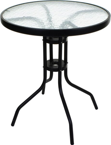 Kulatý zahradní stůl se skleněnou deskou ISLAND 60 cm, černý
