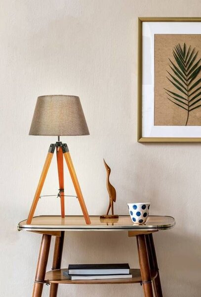 Stolní lampa trojnožka LUGANO - 1xE27, 60W, přírodní dřevo / hnědá