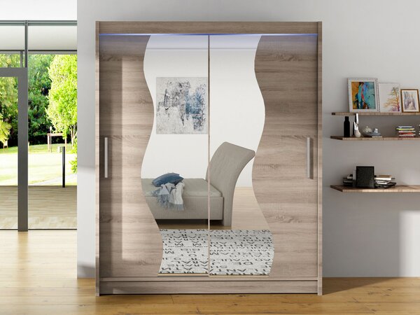 Šatní skříň Presto S, Barva: černá / zrcadlo, Osvětlení: bez osvětlení 5902928944976