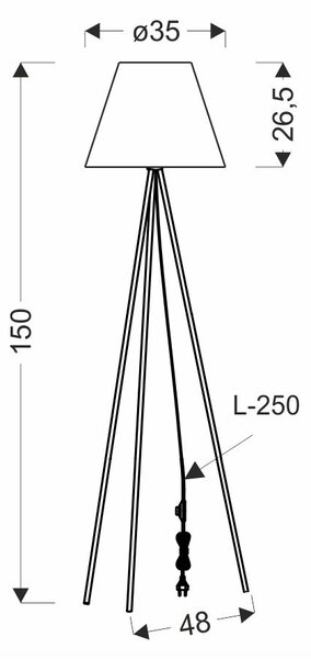 Designová lampa trojnožka PLATINO - 1xE27, 40W, černá / měděná