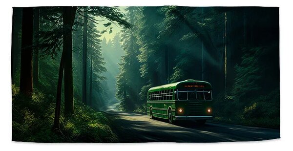 Sablio Ručník Zelený autobus v lese - 30x50 cm