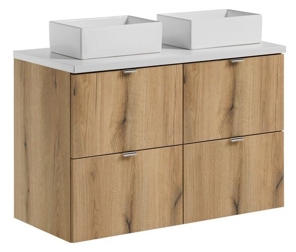 Comad Závěsná skříňka Nova Oak Gaja s deskou a umyvadly 100 cm dub evoke/bílá