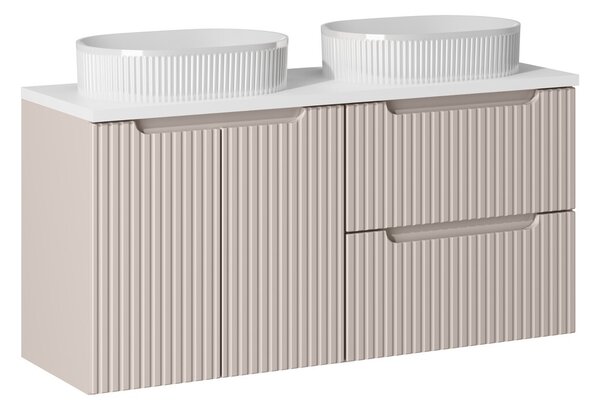 Comad Závěsná skříňka Nova Cashmere Beyond s deskou a umyvadly 120 cm kašmírová