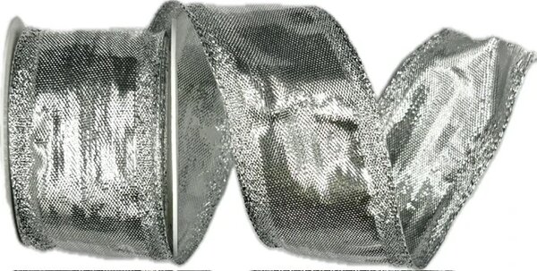 Stuha stříbrná lurexová BIRMINGHAM SILVER lesklá 40mm x 2m (15,-Kč/m)