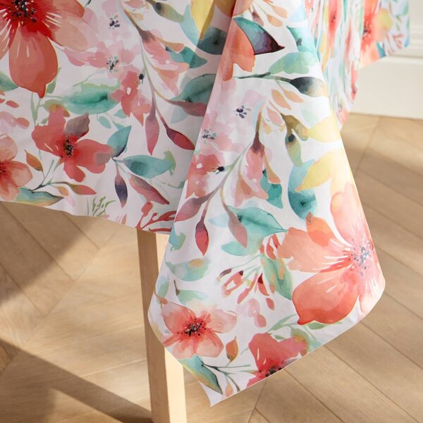Voskovaný ubrus s potiskem ibiškových květů korálová průměr 140 cm