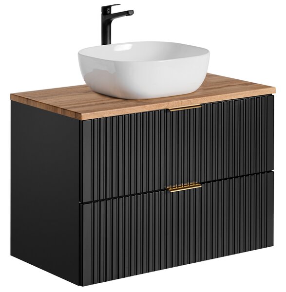Koupelnová skříňka s umyvadlem a deskou ADEL Black DU80/2 | 80 cm