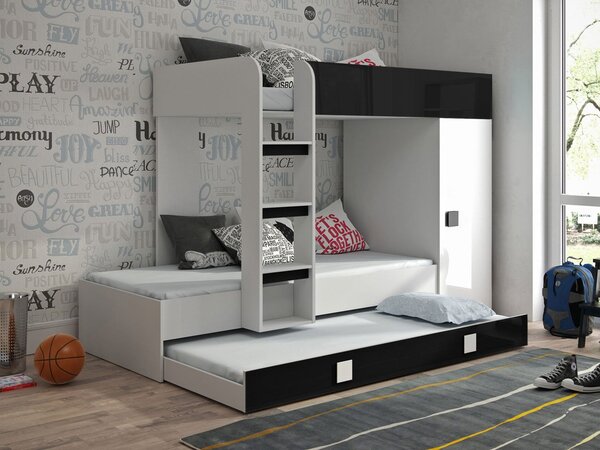 Patrová postel Tomson 2, Barva: Bílá + Černý lesk + Bílý lesk 5902928926422