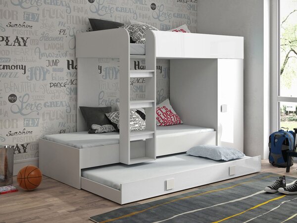 Patrová postel Tomson 2, Barva: Bílá + Černý lesk + Bílý lesk 5902928926422