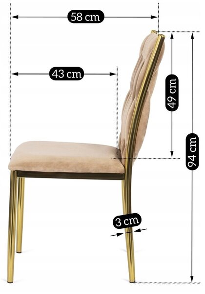 Vivaldi Designová jídelní židle Dan samet béžová/zlatá