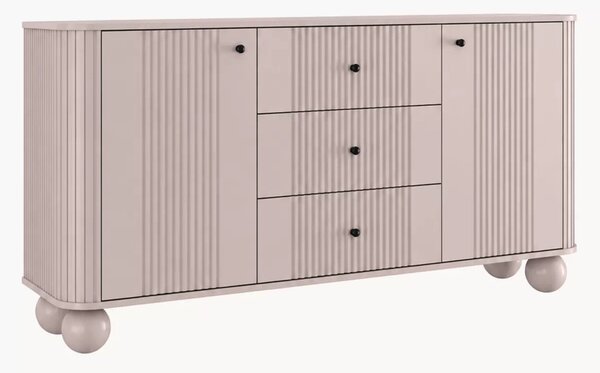 Komoda se šuplíky Vesper 160 cm - kašmír / černé úchytky / kulaté nohy