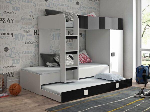 Patrová postel Tomson 2, Barva: Bílá + Černý lesk + Bílý lesk 5902928926422