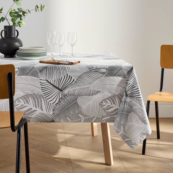 Voskovaný ubrus s potiskem velkých listů šedá 138x160 cm