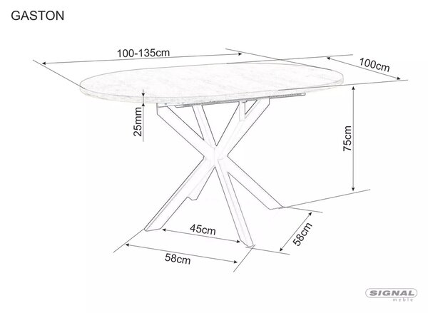 Signal Jídelní rozkládací stůl Gaston 100/135 cm mramor/černý