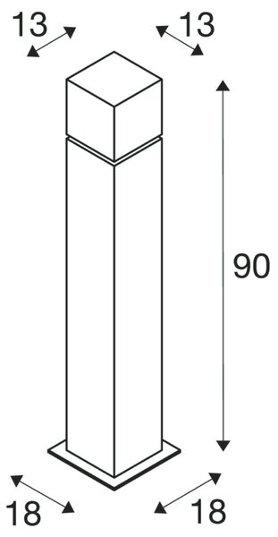 BIG WHITE SLV SQUARE POLE 90, venkovní stojací lampa, TC-TSE, IP44 , hranatá, nerezová ocel 304, D/Š/V 18/18/90 cm, max. 20W 1000346