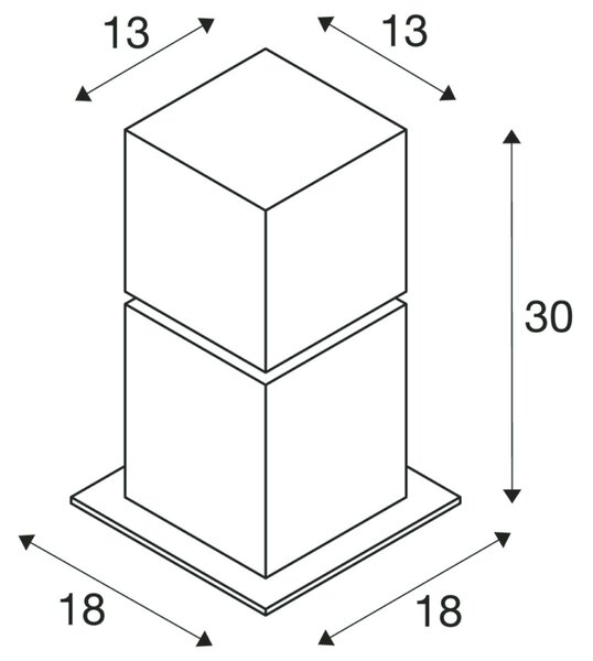 BIG WHITE SLV SQUARE POLE 30, venkovní stojací lampa, TC-TSE, IP44 , hranatá, nerezová ocel 304, D/Š/V 18/18/30 cm, max. 20W 1000344