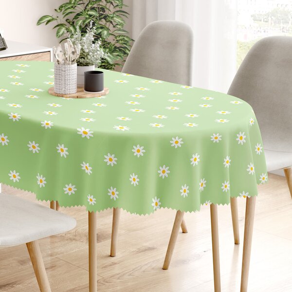 Goldea oválný teflonový ubrus - kopretiny na zeleném 140 x 180 cm