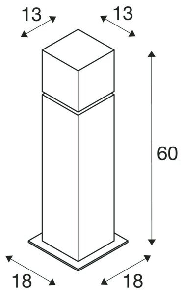 BIG WHITE SLV SQUARE POLE 60, venkovní stojací lampa, TC-TSE, IP44 , hranatá, nerezová ocel 304, D/Š/V 18/18/60 cm, max. 20W 1000345
