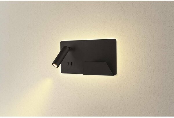 BIG WHITE SLV SOMNILA SPOT vnitřní nástěnné svítidlo LED 3000K, černá, verze vpravo vč. USB přípojky 1003456