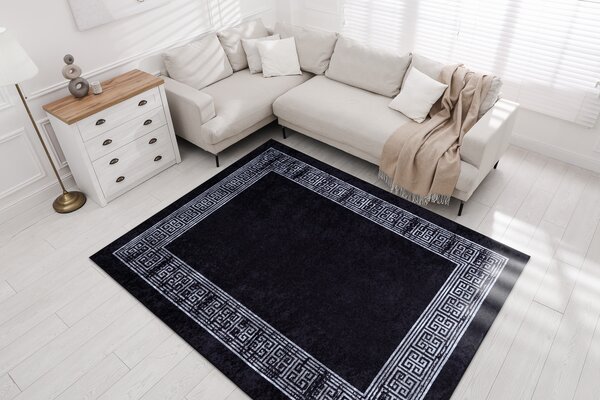Makro Abra Kusový koberec pratelný MIRO 51223.807 Řecký vzor protiskluzový černý bílý Rozměr: 160x220 cm