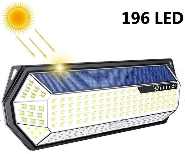 LEDSolar 196 solární venkovní světlo svítidlo, 196 LED se senzorem, bezdrátové, 4W, studená barva