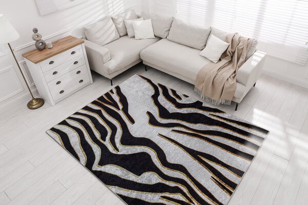 Makro Abra Kusový koberec pratelný MIRO 52002.807 Zebra protiskluzový krémový černý Rozměr: 120x170 cm