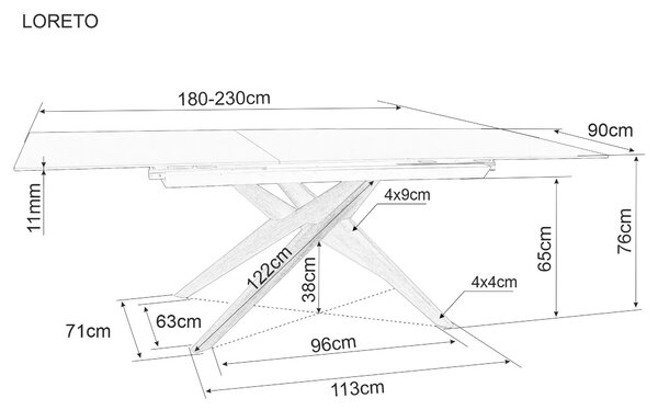 Signal Jídelní rozkládací stůl Loreto 180/230 cm keramika hnědý/dub přírodní