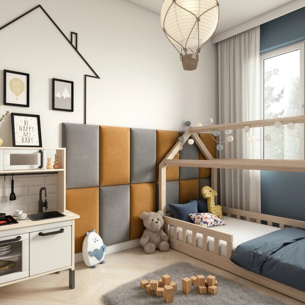 Set čalouněných panelů 180x100 VALERIO - hořčicový / světle šedý