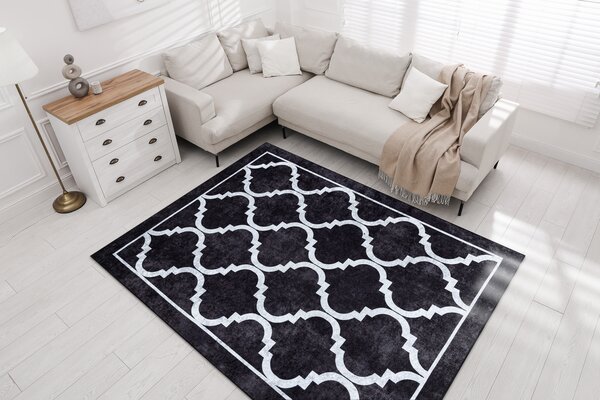 Makro Abra Kusový koberec pratelný MIRO 51639.806 Trellis protiskluzový černý Rozměr: 120x170 cm