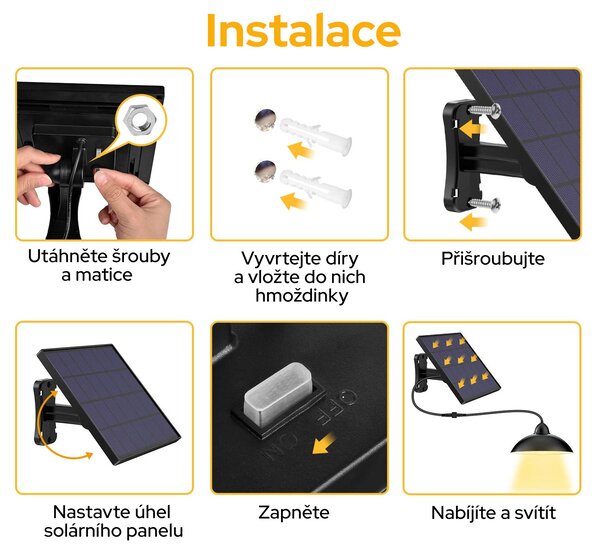 LEDSolar 12 solární závěsná lampa na zahradu s dálkovým ovládáním, iPRO, 8W, studené světlo